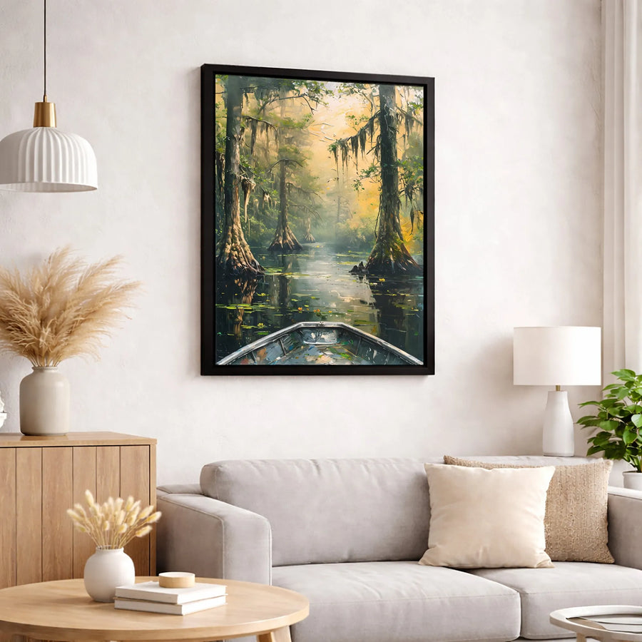 Louisiana Bayou Canvas Print | Misty Cypress Swamp Landscape Art | Premium Gallery Wrapped Wall Decor | Nature Lover Gift for Office or Home