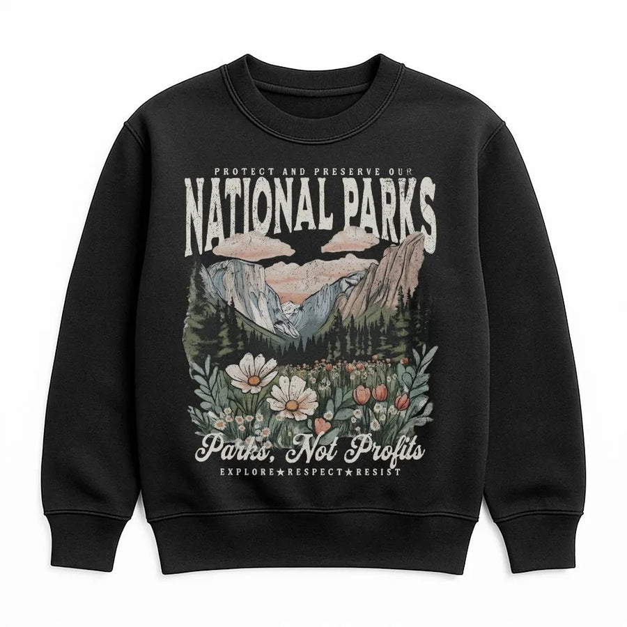National Parks Sweatshirt | Vintage Mountain Wildflower Graphic | Premium Soft Cotton Tee | Gift for Hiker & Nature Lover