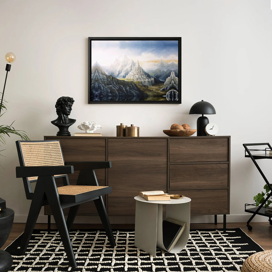 Fantasy White Castle Canvas Wall Art | Epic Mountain Citadel Landscape | Gallery Wrapped 1.25" Profile | Premium Decor Gift For Fantasy Lovers