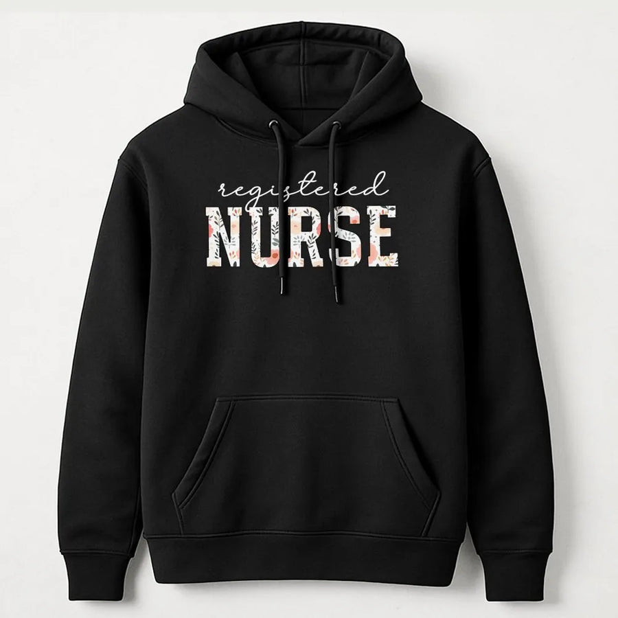 Registered Nurse Hoodie | Floral Lettering Graphic | Premium Cotton Blend | Graduation Gift for Nursing Student & RN