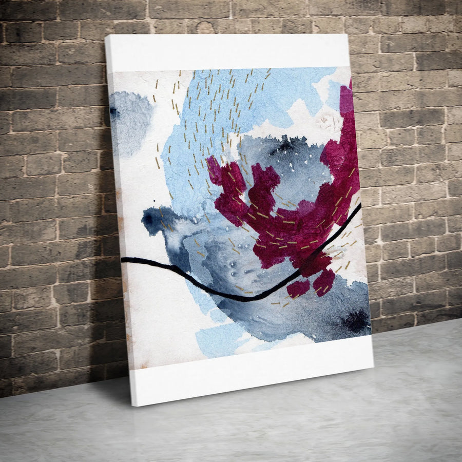 Abstract Watercolor Vertical Canvas | Modern Art Print with Blue, Magenta & Gold | Premium Gallery Wrap Canvas | Contemporary Living Room Decor