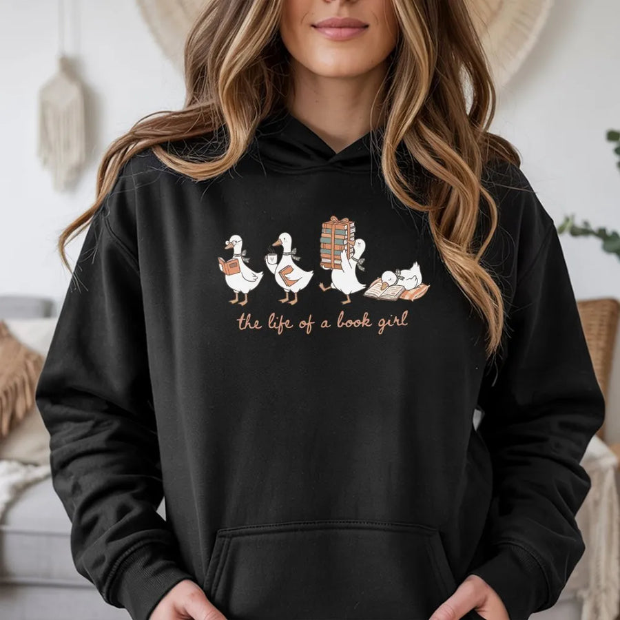 Book Girl Goose Hoodie | The Life of a Book Girl Graphic Tee | Premium Comfort Colors Shirt | Cute Librarian Gift for Women & Readers
