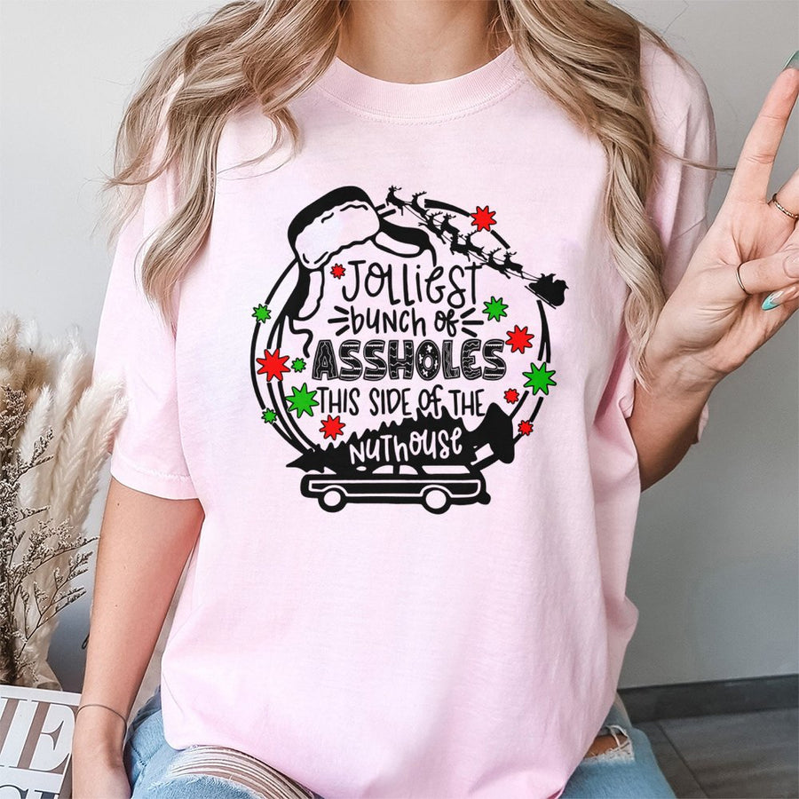 Jolliest Bunch of Assholes T-Shirt | Funny Christmas Quote Graphic Tee | Premium 100% Cotton Shirt | Humorous Holiday Gift for Men and Women