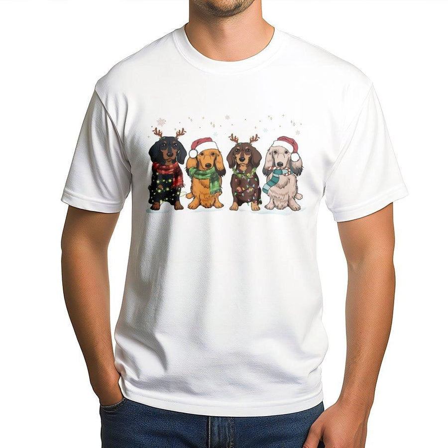 Dachshund Christmas T-Shirt | Festive Dog With Santa Hats Design | Premium 100% Cotton | Cute Holiday Gift For Dog Lovers