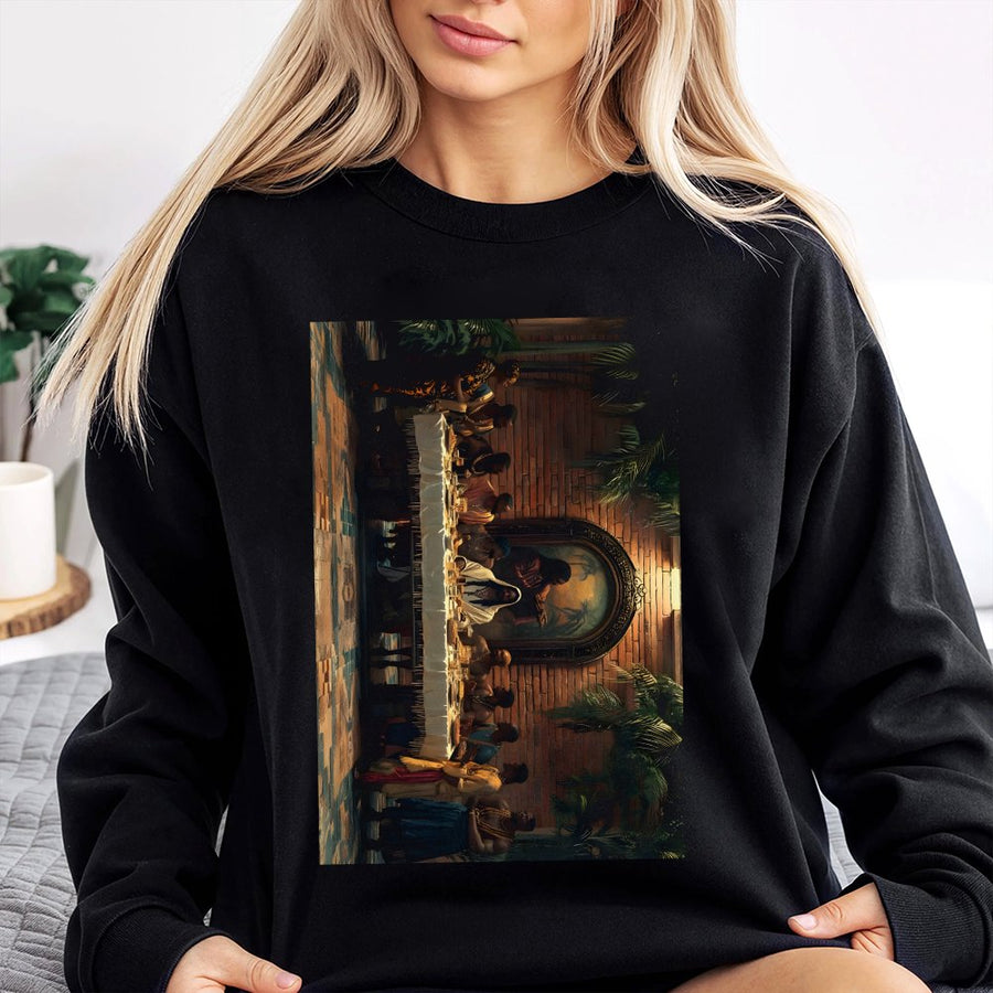 Black Jesus The Last Supper Sweatshirt | Afrocentric Religious Art Graphic | Cotton Blend Premium Crewneck | Meaningful Christian Gift for Him or Her