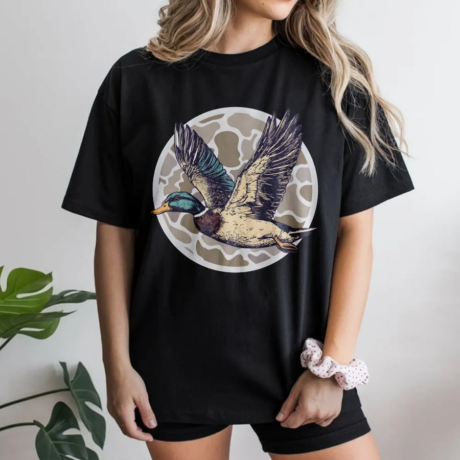 Mallard Duck Hunting T-Shirt | Retro Flying Waterfowl Graphic | Premium Soft Cotton Tee | Outdoorsman Gift for Hunter