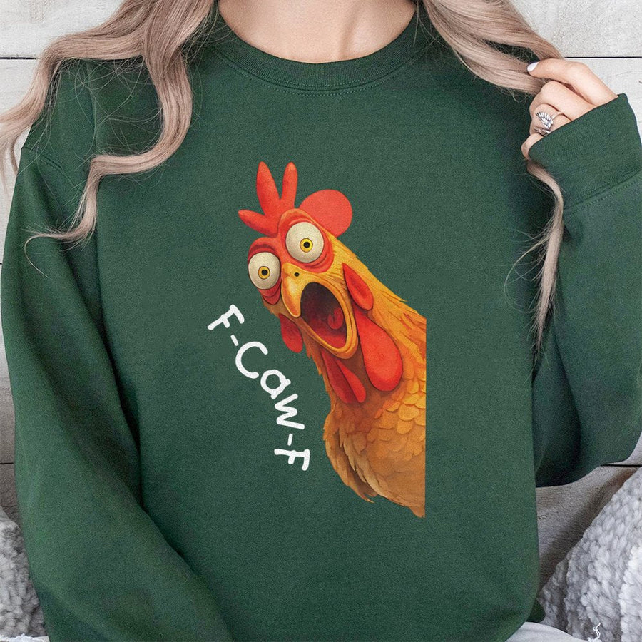 Funny Chicken Sweatshirt | F-Caw-F Sarcastic Rooster Graphic | Soft Cotton-Blend Pullover | Witty Animal Lover Gift for Men and Women