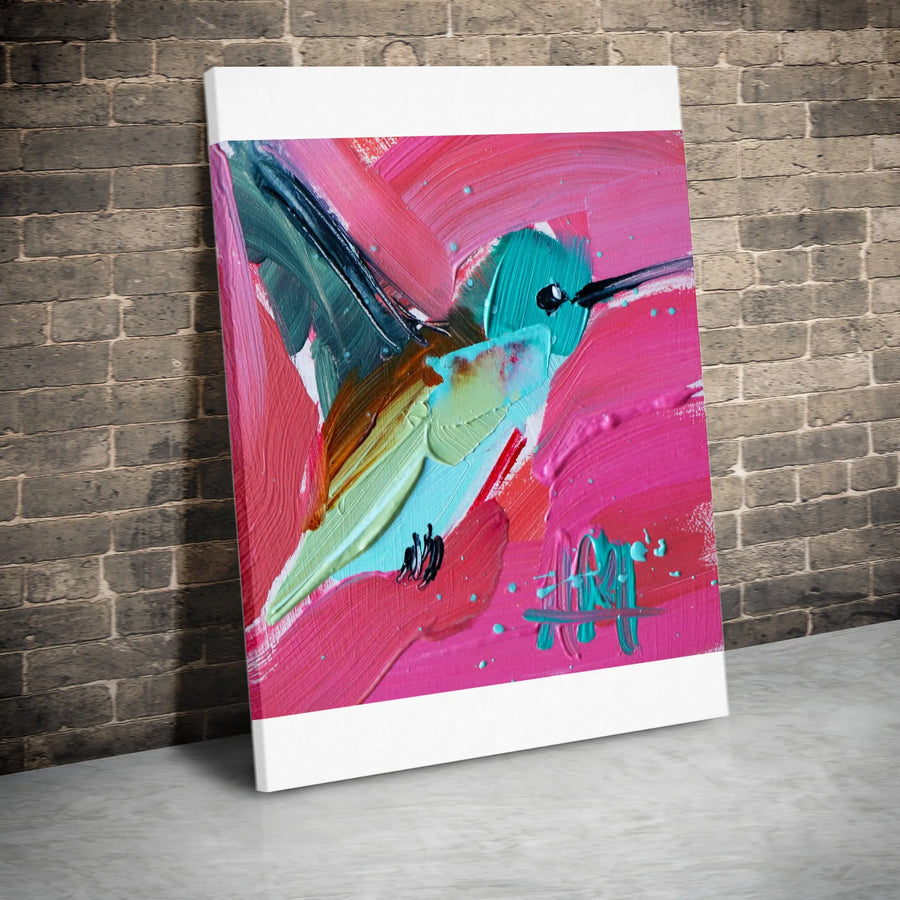 Abstract Hummingbird Canvas Wall Art | Vibrant Impasto Style Painting Print | Premium Thick Gallery Canvas | Modern Living Room Decor Gift for Bird Lover