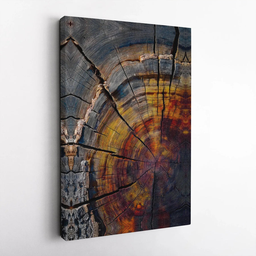 Abstract Tree Ring Canvas Wall Art | Colorful Wood Grain Growth Rings | 1.25-Inch Thick Gallery Wrap | Modern Nature Home Decor Gift