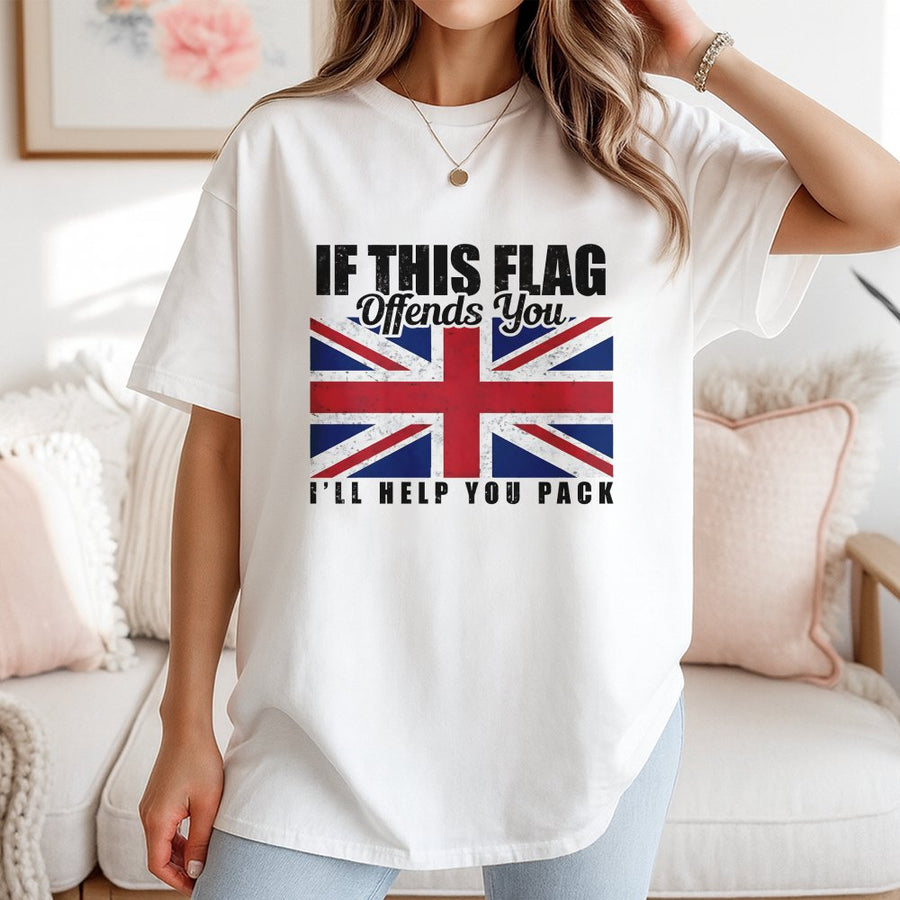 British Flag T-Shirt | If This Flag Offends You Design | 100% Cotton Premium Tee | Patriotic UK Gift for Men and Women