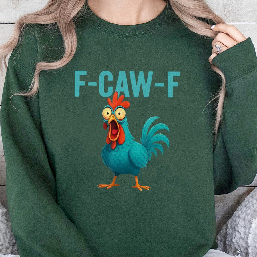 Funny Chicken Sweatshirt | F-Caw-F Rooster Graphic Design | Premium Cotton Blend | Gift for Farmers Bird Lovers Humorous Apparel