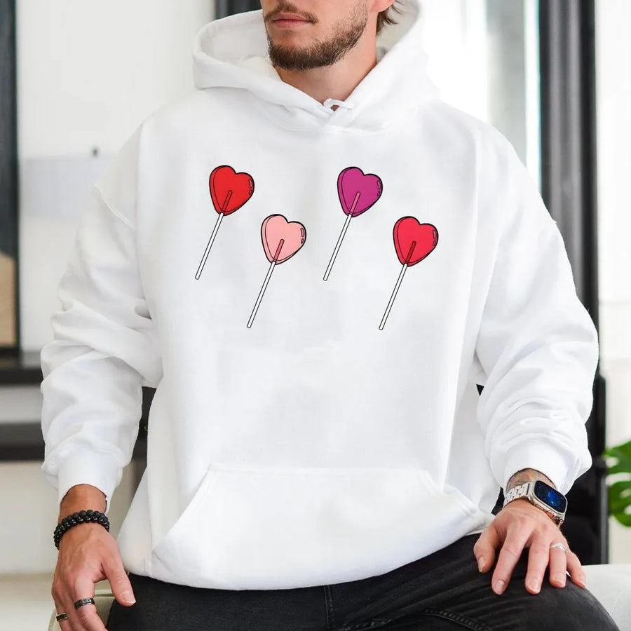 Heart Lollipop Hoodie | Cute Valentine Graphic Print | Premium Cotton-Poly Blend | Cozy Gift for Her or Him
