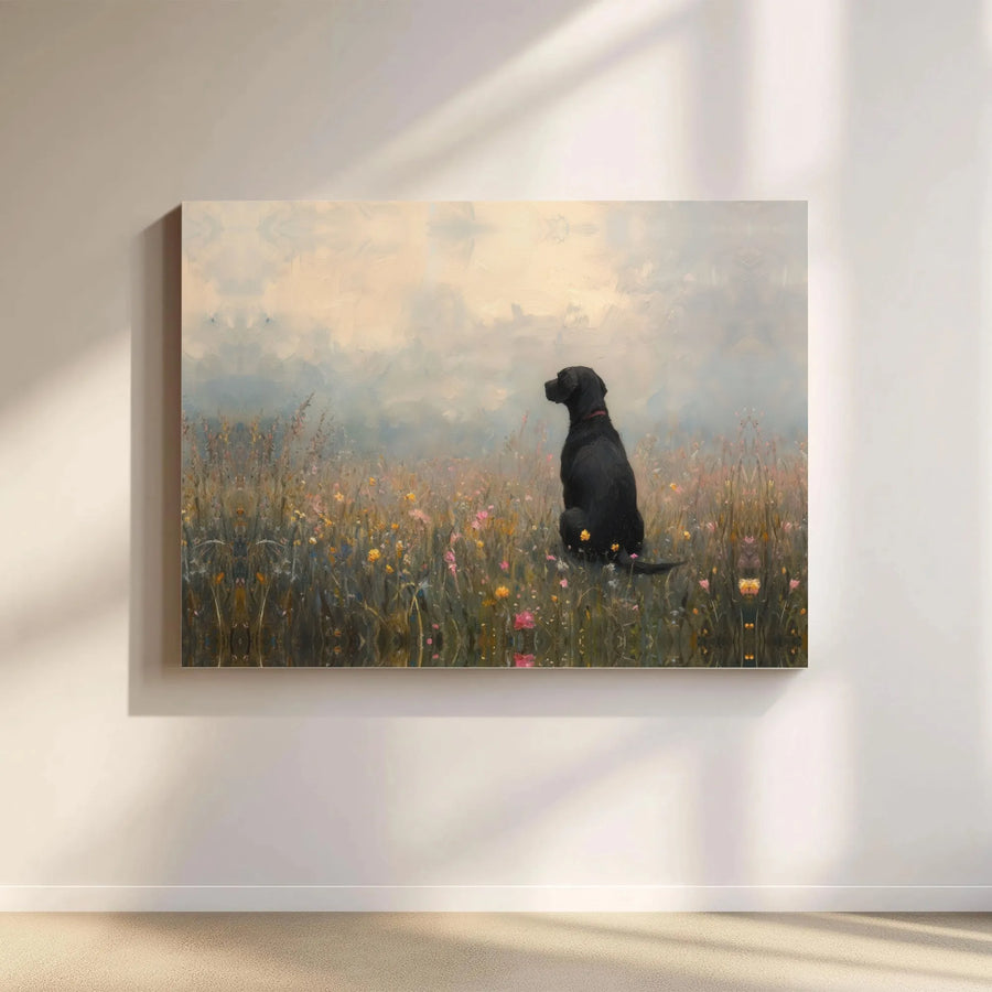 Black Labrador Canvas Print | Painterly Wildflower Meadow Art | 1.25” Gallery Wrap Frame | Pet Lover Wall Decor Gift