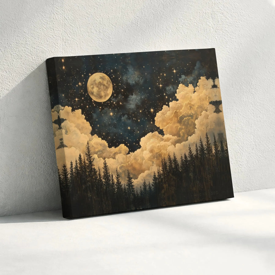 Full Moon Night Sky Canvas Print | Mystical Forest Landscape Wall Art | Gallery Quality Premium Decor | Atmospheric Bedroom Home Gift