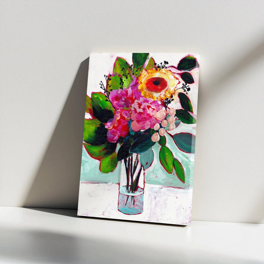 Abstract Floral Canvas Print | Colorful Impressionist Bouquet in Vase | Premium Thick Gallery Wrap Canvas | Modern Living Room Wall Art Gift