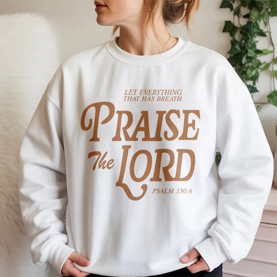 Praise The Lord Sweatshirt | Psalm 150:6 Christian Scripture Graphic | Premium Cotton Blend Crewneck | Religious Gift for Men and Women