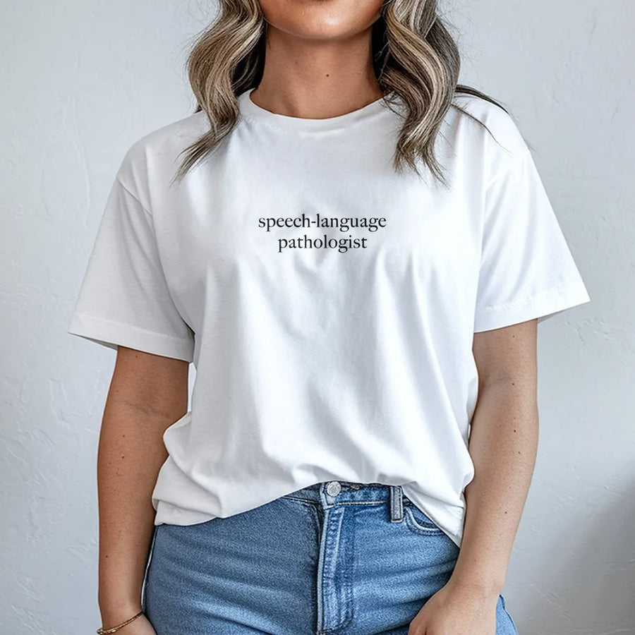Speech Language Pathologist T-Shirt | Minimalist SLP Text Design | Soft Cotton Blend Pullover | Gift for Speech Therapist, Graduation Gift