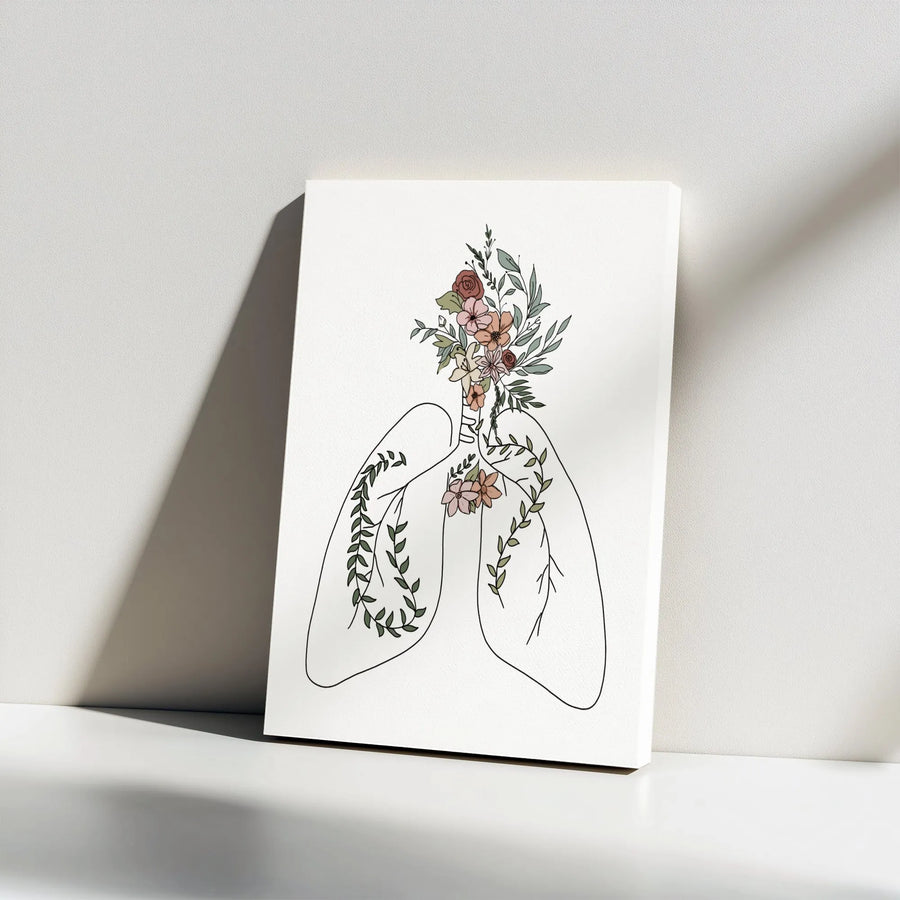 Floral Anatomical Lungs Canvas | Botanical Line Art Wall Decor | Premium Gallery Wrap Print | Medical Office or Home Gift
