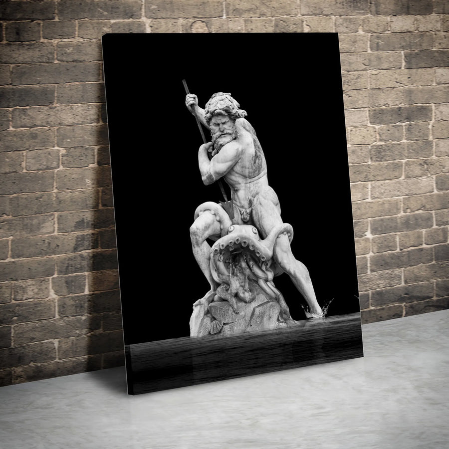Neptune Fighting Octopus Canvas Wall Art | Dramatic Greek Mythology Statue Print | Premium 1.25" Gallery Wrap | Sophisticated Home Decor Gift