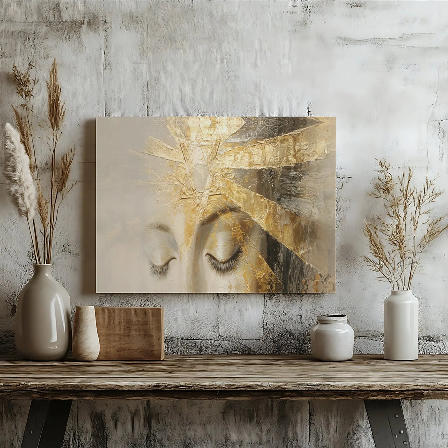 Abstract Woman Face Canvas Art | Gold Foil Goddess Aesthetic | Gallery Quality Fade-Resistant Print | Minimalist Modern Home Decor Gift