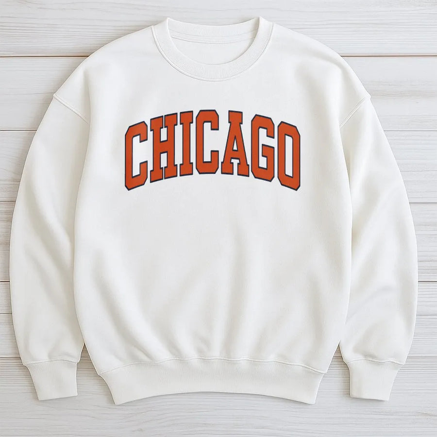 Chicago Sweatshirt | Vintage Style Collegiate Text Design | Premium Cotton Tee | Illinois Hometown Pride Souvenir Gift