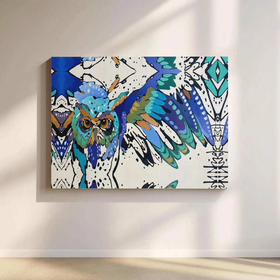 Abstract Owl Wall Art | Colorful Geometric Bird Canvas Print | Premium Gallery Wrapped Decor | Modern Living Room Gift