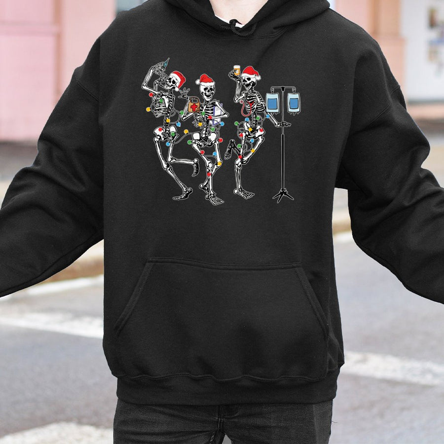 Christmas Nurse Hoodie | Dancing Skeleton Medical Staff Graphic | Premium Cotton Blend | Funny Holiday Gift for Nurses and Healthcare Workers