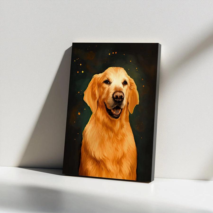 Golden Retriever Dog Canvas Wall Art | Painterly Portrait of Happy Pet | Premium Gallery Wrap 1.25 Inch | Perfect Gift for Dog Lovers & Pet Owners