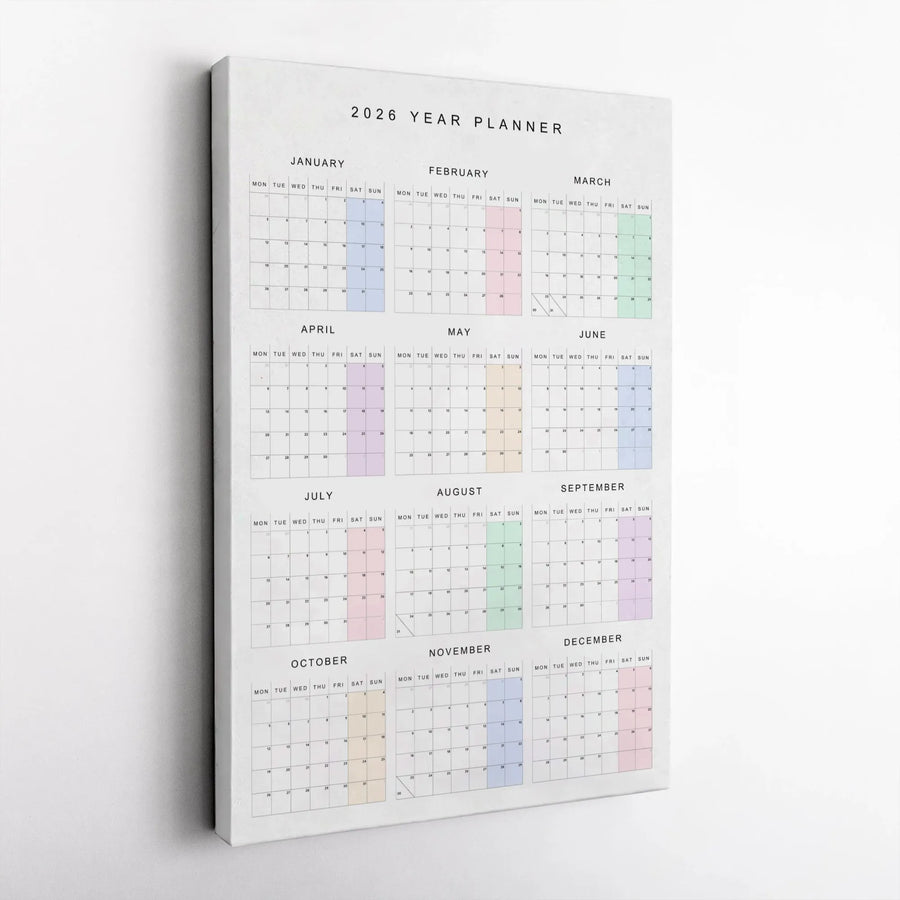 2026 Year Planner Canvas | Minimalist Pastel Wall Calendar | Premium Gallery Wrap Print | Office Decor & Annual Schedule Gift