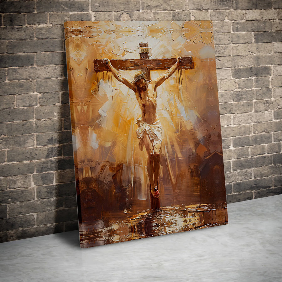 Jesus on the Cross Canvas Print | Abstract Crucifixion Textured Art | Premium Gallery Wrapped Canvas | Religious Faith Home Decor Gift
