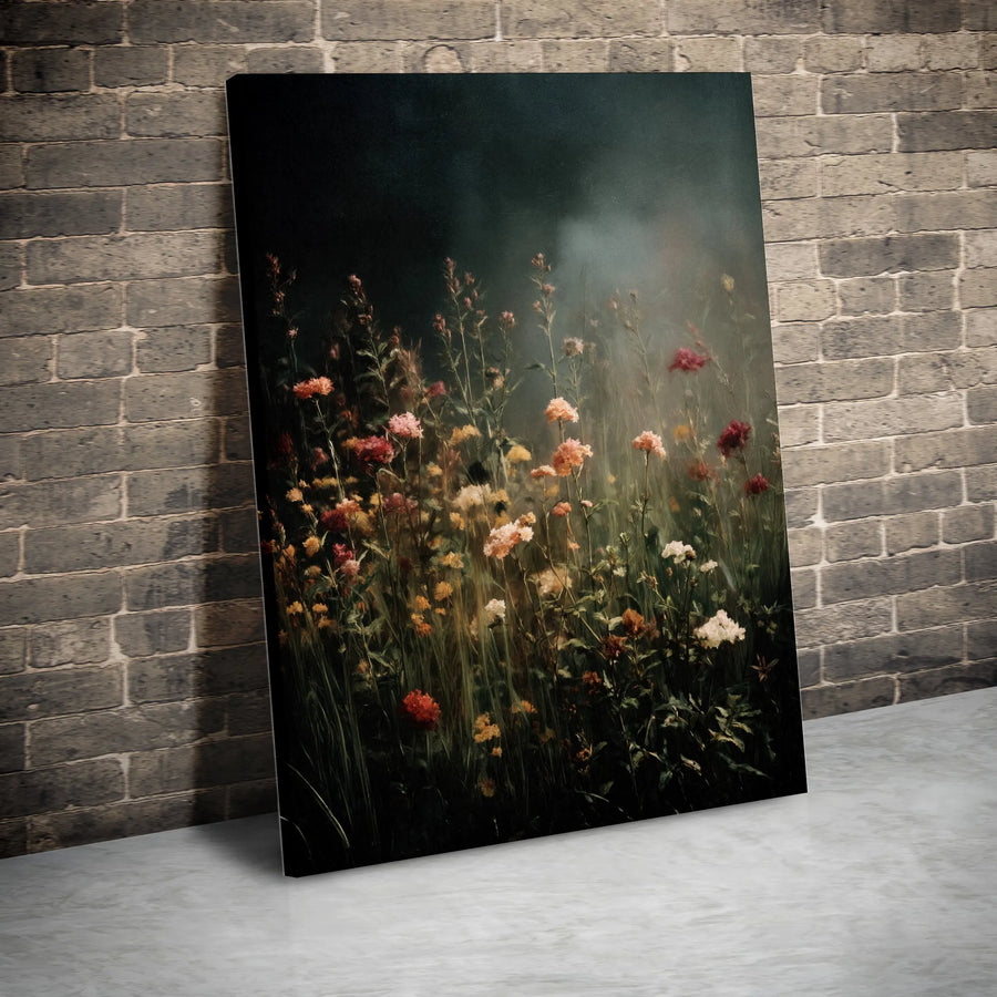 Vintage Wildflower Canvas Art | Dark Floral Moody Botanical Painting | Premium 1.25" Thick Gallery Wrap | Cottagecore Home Decor Gift