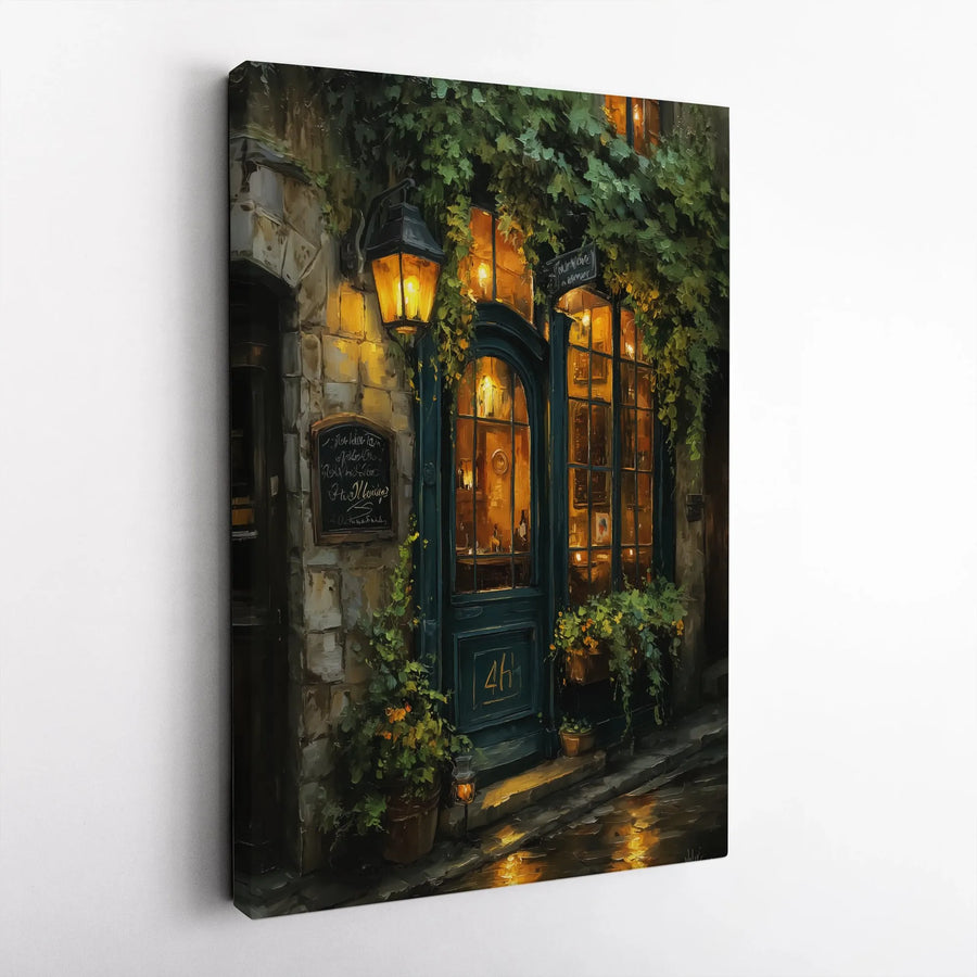 European Cafe Canvas Wall Art | Impressionist Night Scene with Lantern Light | Premium Gallery Canvas Print | Romantic Wall Decor Gift