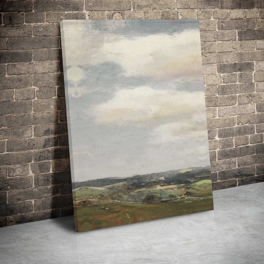 Rolling Hills Landscape Canvas Art | Neutral Cloudy Sky Wall Decor | 1.25 Inch Gallery Wrap | Premium Modern Farmhouse Home Gift