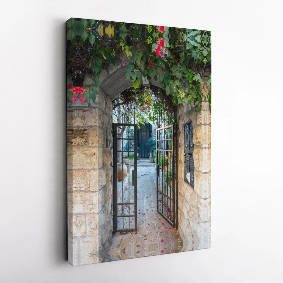 Mediterranean Garden Archway Canvas | Stone Gate Architectural Wall Art | Premium Fade-Resistant Gallery Print | Elegant Home Office Decor Gift
