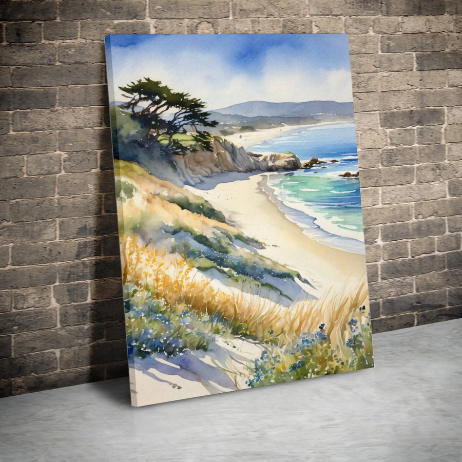 Coastal Beach Canvas Wall Art | Watercolor Ocean Cliff Landscape | Premium Fade-Resistant Print | Relaxing Seaside Home Decor Gift