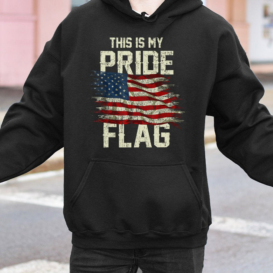 American Flag Hoodie | Distressed This Is My Pride Flag Graphic | Premium Cotton Blend | Patriotic Gift For Men And Women