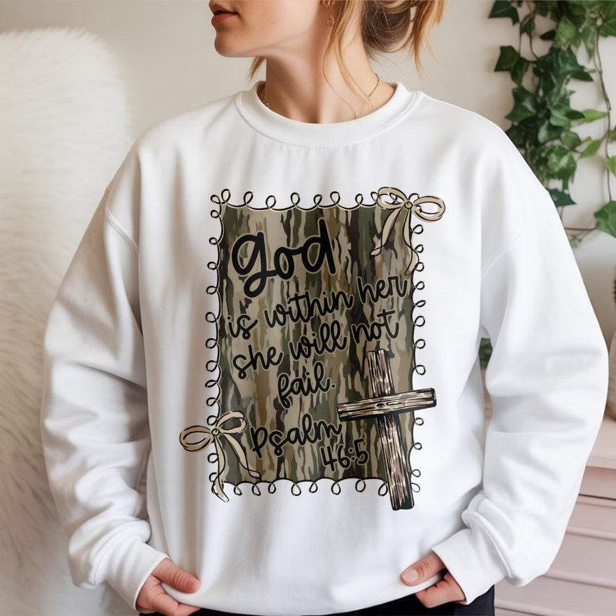 God Is Within Her Sweatshirt | Psalm 46:5 Bible Verse Graphic | Premium Cotton Blend | Christian Gift for Women and Teens