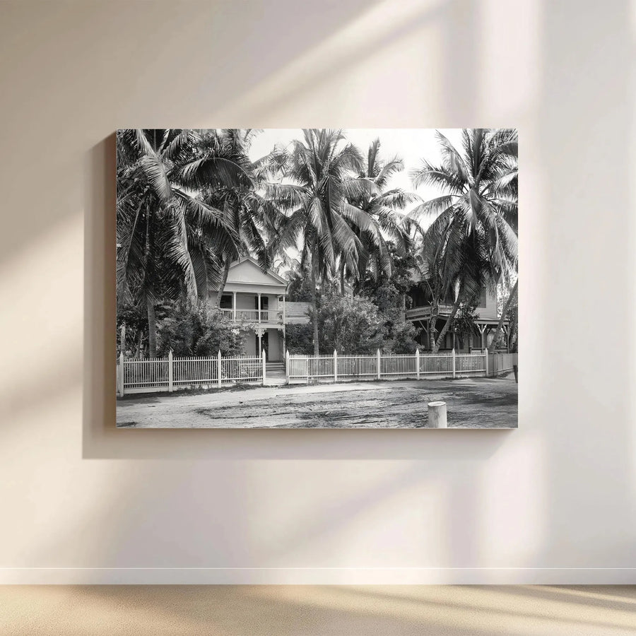 Tropical House Canvas Wall Art | Black and White Palm Tree Photography | 1.25-Inch Gallery Wrap Frame | Coastal Home Decor Gift