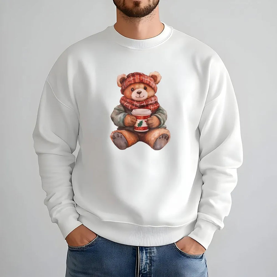 Christmas Bear Sweatshirt | Cozy Holiday Teddy Coffee Design | Premium Cotton Blend Crewneck | Cute Winter Gift for Women and Men