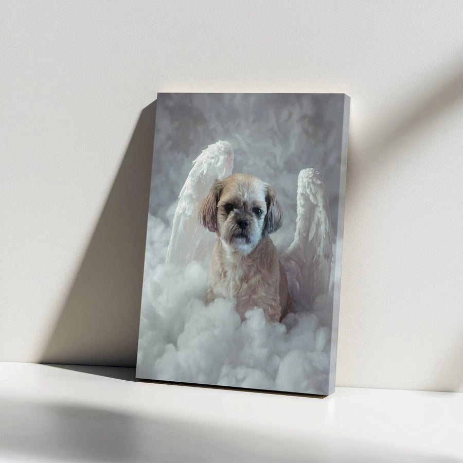 Shih Tzu Angel Canvas Wall Art | Dog with Wings in Clouds Portrait | Premium Gallery Wrapped Canvas | Pet Loss Sympathy Gift for Dog Owner