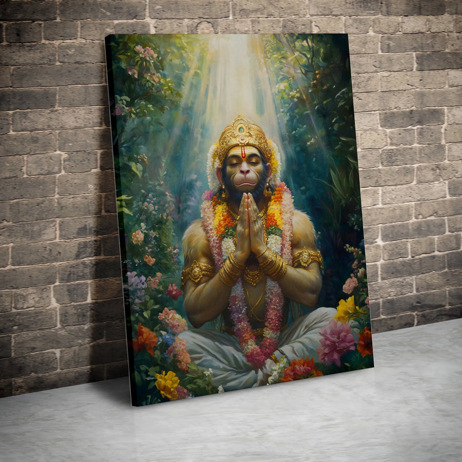 Lord Hanuman Canvas Print | Meditating Hindu Deity Wall Art | Premium Fade-Resistant Gallery Wrap | Spiritual Home Decor Gift for Devotees