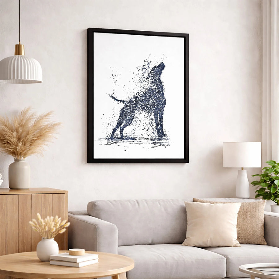 Abstract Wolf Wall Art | Howling Canine Splatter Paint Design | Premium Gallery-Wrapped Canvas Print | Modern Animal Home Decor Gift