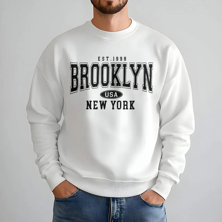 Brooklyn New York Sweatshirt | Vintage Aesthetic Varsity Print | Premium Cotton Blend Crewneck | Unisex Streetwear City Apparel Gift