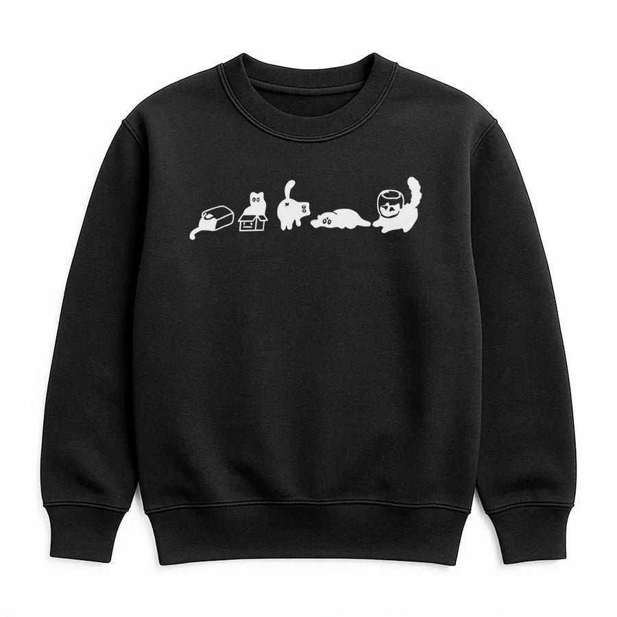 Black Cat Sweatshirt | Cute Funny Cat Positions Illustration | Premium Cotton Blend Unisex Crewneck | Cat Lover Gift For Women And Men
