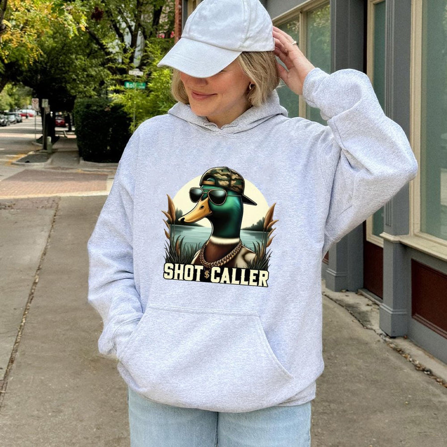 Shot Caller Duck Hoodie | Funny Mallard Hunting Gift | Premium Cotton-Blend Sweatshirt | Wildlife Lover Apparel