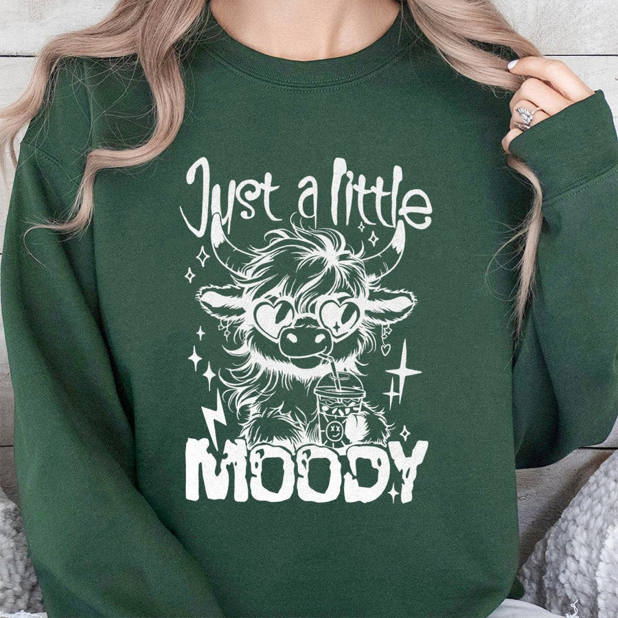 Highland Cow Sweatshirt | Just A Little Moody Retro Graphic Print | Premium Cotton Blend | Cozy Gift for Animal Lovers and Farmhouse Decor Fans