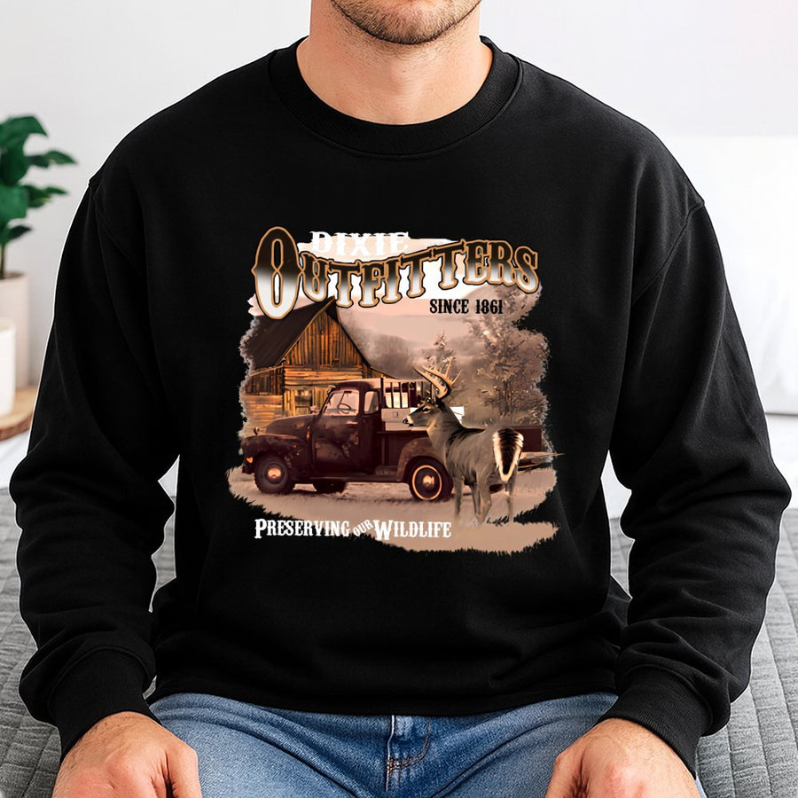 Vintage Hunting Deer Sweatshirt | Retro Country Cabin Graphic | Premium Cotton Blend | Gift for Outdoorsmen and Wildlife Enthusiasts