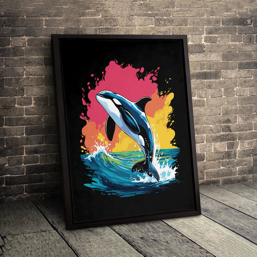 Jumping Orca Canvas Wall Art | Colorful Killer Whale Splash Design | Premium Fade-Resistant Print | Modern Home & Office Decor Gift