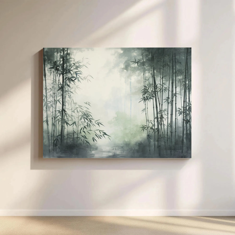 Zen Bamboo Forest Canvas Print | Misty Japanese Ink Wash Art | Premium Gallery Quality Canvas | Serene Nature Wall Decor Gift