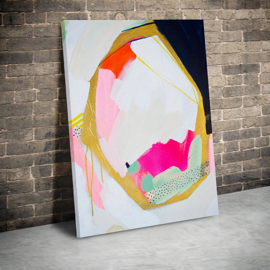 Modern Abstract Vertical Canvas | Colorful Pink And Gold Geometric Print | Premium Thick Gallery Wrap Art | Contemporary Living Room Wall Decor Gift